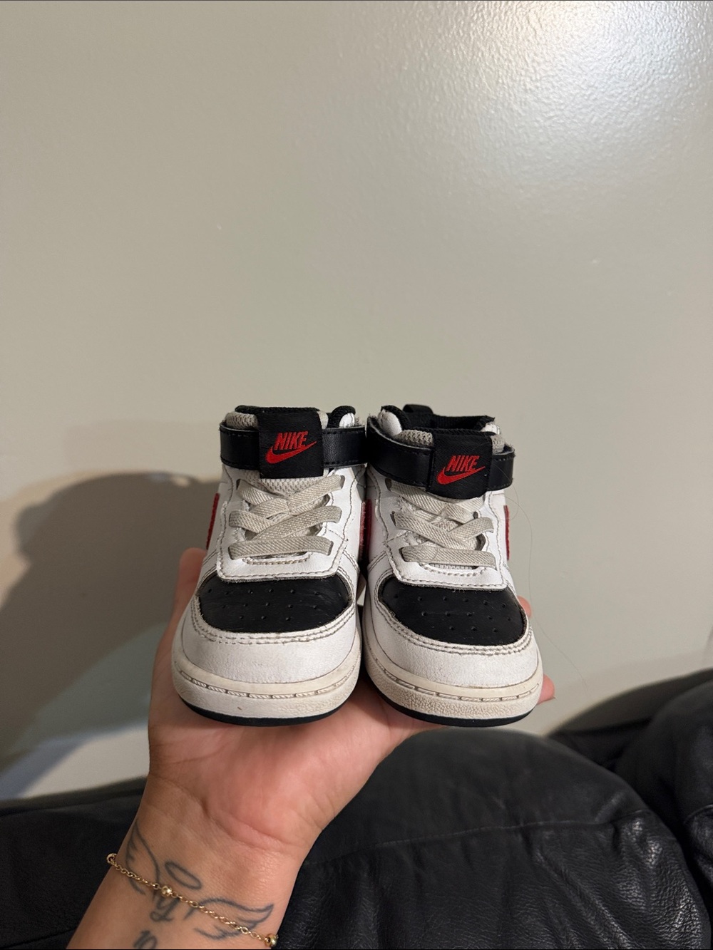 Nike Kids White, Black & Red High-Top Sneakers